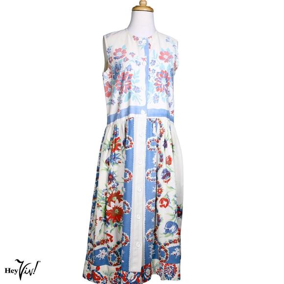 Vintage Kitsch'n Couture Dress Made from Vintage Cotton Tablecloth Sz L -Hey Viv - Picture 1 of 9